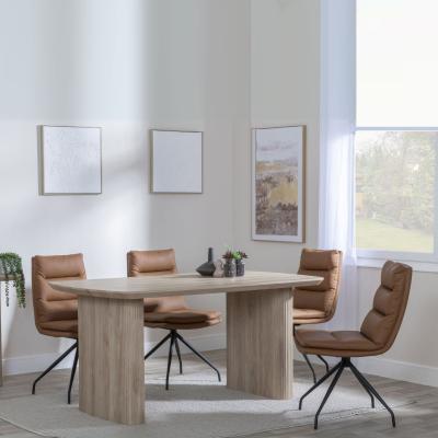 Bern Fluted Oak Effect Dining Set Diego Brown Leather Swivel Dining Chair