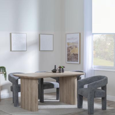 Bern Fluted Oak Effect Dining Set Kiefer Grey Boucle Fabric Dining Chair