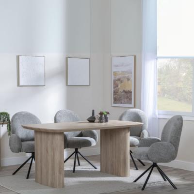 Bern Fluted Oak Effect Dining Set Theo Dark Grey Fabric Swivel Dining Chair