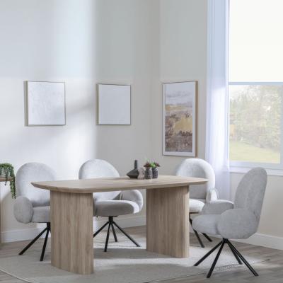 Bern Fluted Oak Effect Dining Set Theo Grey Fabric Swivel Dining Chair