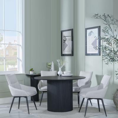 Bern Fluted Black 4 Seater Round Dining Set 4 Ace Beige Fabric Swivel Dining Chair