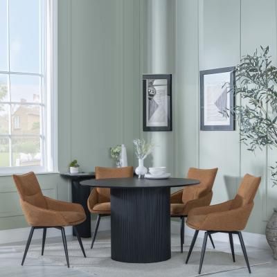 Bern Fluted Black 4 Seater Round Dining Set 4 Ace Orange Fabric Swivel Dining Chair