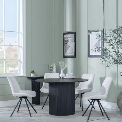 Bern Fluted Black 4 Seater Round Dining Set 4 Boden Cream Fabric Swivel Dining Chair