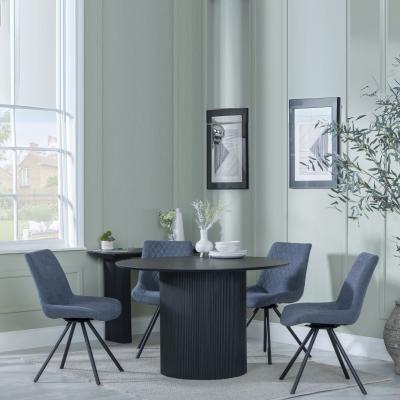 Bern Fluted Black 4 Seater Round Dining Set 4 Boden Dark Grey Fabric Swivel Dining Chair