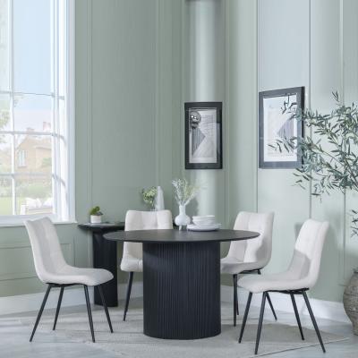 Bern Fluted Black 4 Seater Round Dining Set 4 Corona Beige Fabric Chairs