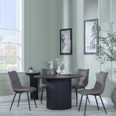 Bern Fluted Black 4 Seater Round Dining Set 4 Corona Camel Fabric Chairs