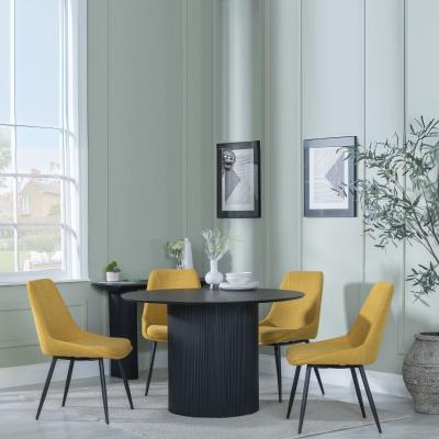 Bern Fluted Black 4 Seater Round Dining Set 4 Darwin Yellow Fabric Dining Chair