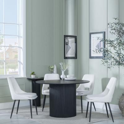 Bern Fluted Black 4 Seater Round Dining Set 4 Peyton Cream Fabric Dining Chair