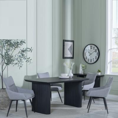 Bern Fluted Black Dining Set Ace Grey Fabric Swivel Dining Chair