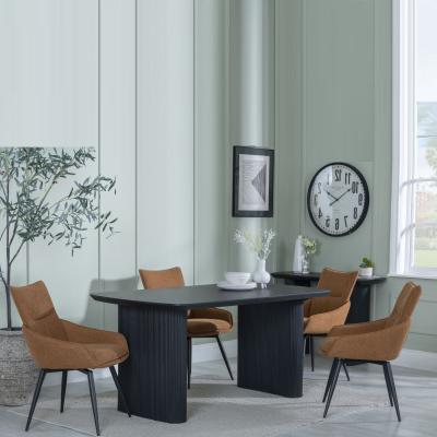 Bern Fluted Black Dining Set Ace Orange Fabric Swivel Dining Chair