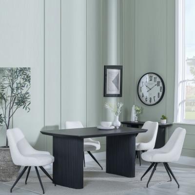 Bern Fluted Black Dining Set Arctic Cream Velvet Fabric Swivel Dining Chair