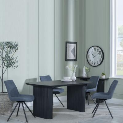 Bern Fluted Black Dining Set Boden Dark Grey Fabric Swivel Dining Chair