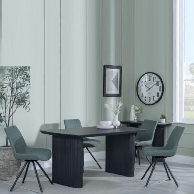 Bern Fluted Black Dining Set Boden Green Fabric Swivel Dining Chair