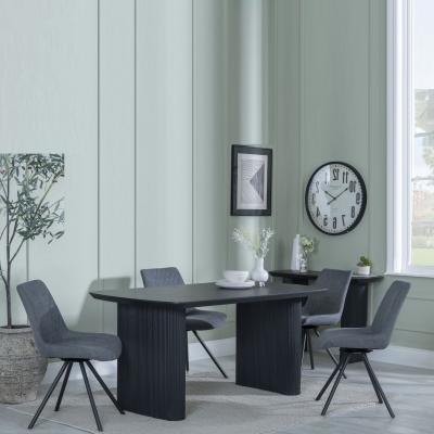 Bern Fluted Black Dining Set Boden Grey Fabric Swivel Dining Chair