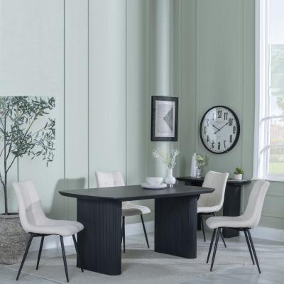 Bern Fluted Black Dining Set Corona Beige Fabric Chairs