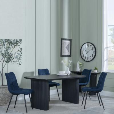 Bern Fluted Black Dining Set Corona Blue Fabric Chairs