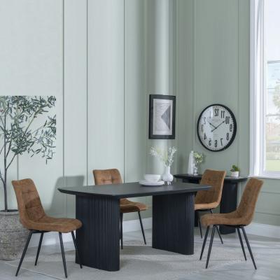 Bern Fluted Black Dining Set Corona Brown Fabric Chairs