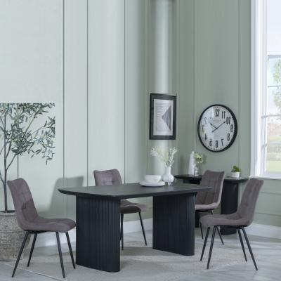 Bern Fluted Black Dining Set Corona Camel Fabric Chairs