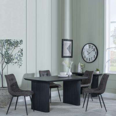 Bern Fluted Black Dining Set Corona Grey Fabric Chairs