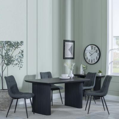 Bern Fluted Black Dining Set Corona Light Grey Fabric Chairs