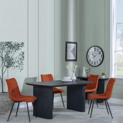 Bern Fluted Black Dining Set Corona Orange Fabric Chairs