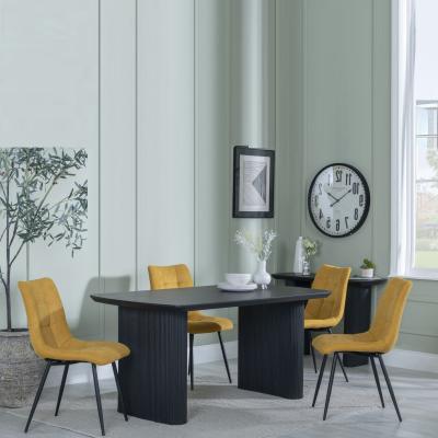 Bern Fluted Black Dining Set Corona Yellow Fabric Chairs