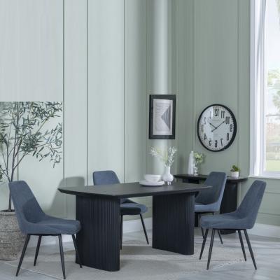 Bern Fluted Black Dining Set Darwin Dark Grey Fabric Dining Chair