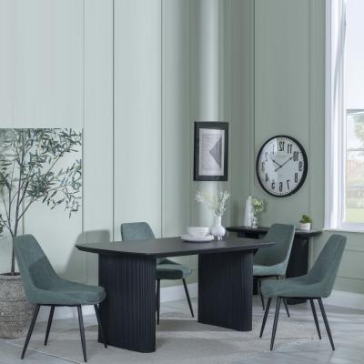 Bern Fluted Black Dining Set Darwin Green Fabric Dining Chair