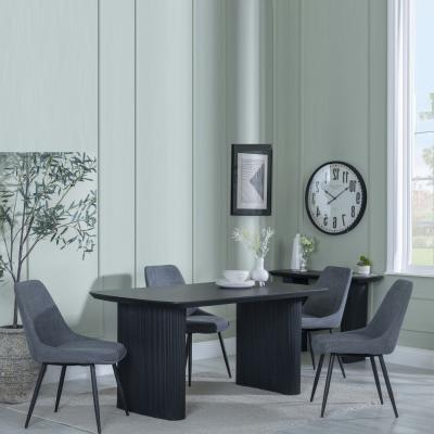 Bern Fluted Black Dining Set Darwin Grey Fabric Dining Chair