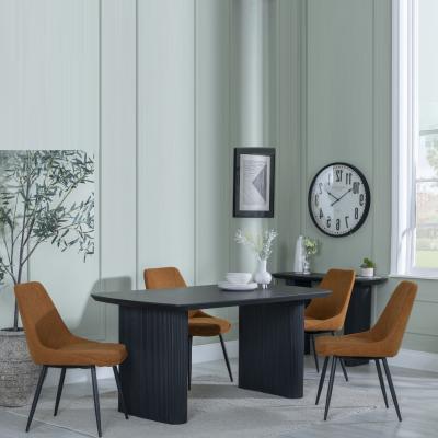 Bern Fluted Black Dining Set Darwin Orange Fabric Dining Chair