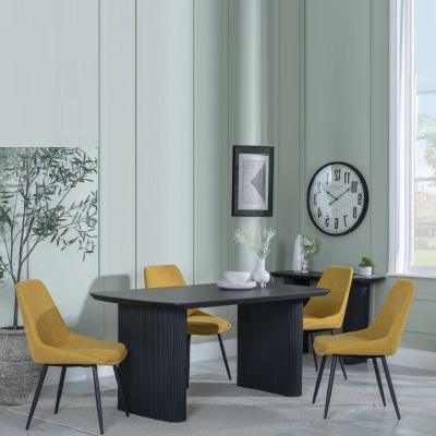 Bern Fluted Black Dining Set Darwin Yellow Fabric Dining Chair