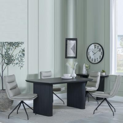 Bern Fluted Black Dining Set Diego Beige Leather Swivel Dining Chair