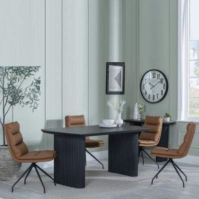 Bern Fluted Black Dining Set Diego Brown Leather Swivel Dining Chair