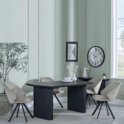 Bern Fluted Black Dining Set Ion Beige Velvet Fabric Swivel Dining Chair