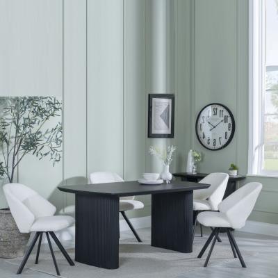 Bern Fluted Black Dining Set Ion Cream Velvet Fabric Swivel Dining Chair