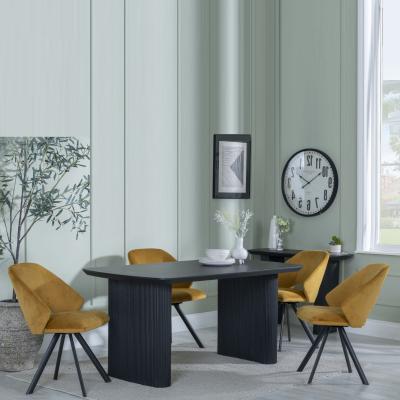 Bern Fluted Black Dining Set Ion Mustard Velvet Fabric Swivel Dining Chair