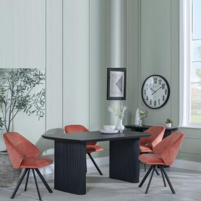 Bern Fluted Black Dining Set Ion Orange Velvet Fabric Swivel Dining Chair