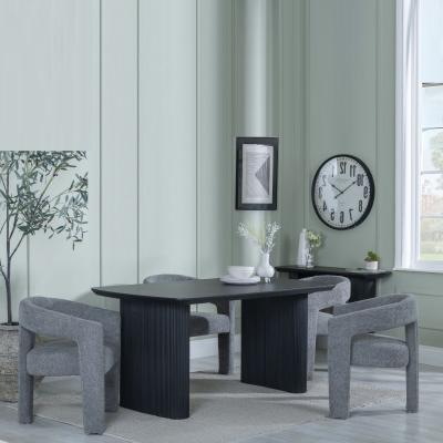 Bern Fluted Black Dining Set Kiefer Grey Boucle Fabric Dining Chair