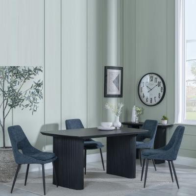 Bern Fluted Black Dining Set Peyton Blue Fabric Dining Chair