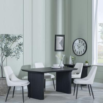 Bern Fluted Black Dining Set Peyton Cream Fabric Dining Chair