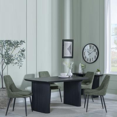 Bern Fluted Black Dining Set Peyton Green Fabric Dining Chair