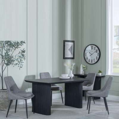 Bern Fluted Black Dining Set Peyton Grey Fabric Dining Chair