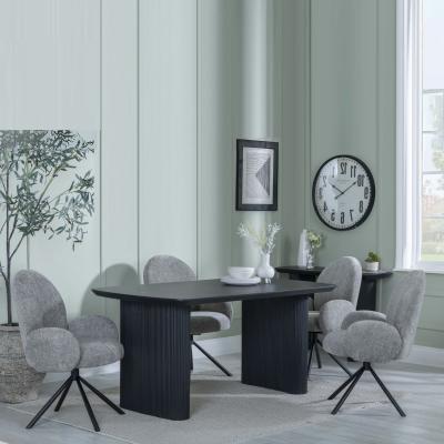 Bern Fluted Black Dining Set Theo Dark Grey Fabric Swivel Dining Chair