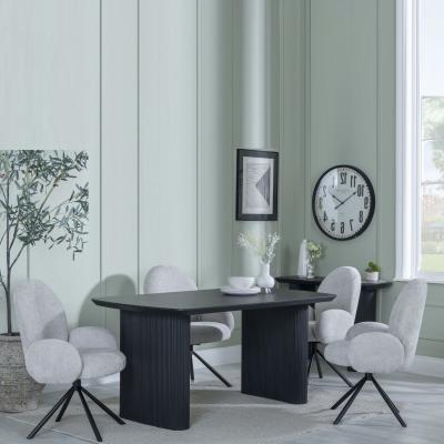 Bern Fluted Black Dining Set Theo Grey Fabric Swivel Dining Chair