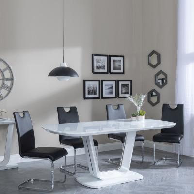 Athos White Gloss Dining Set Bianco Black Faux Leather Dining Chair