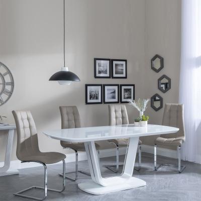 Athos White Gloss Dining Set Jamison Beige Faux Leather Dining Chair