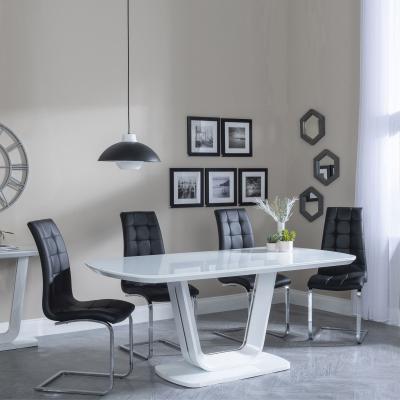 Athos White Gloss Dining Set Jamison Black Faux Leather Dining Chair