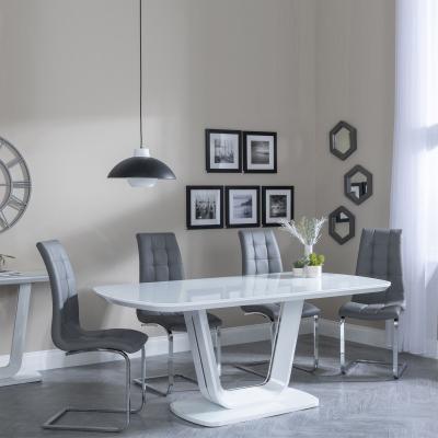 Athos White Gloss Dining Set Jamison Grey Faux Leather Dining Chair