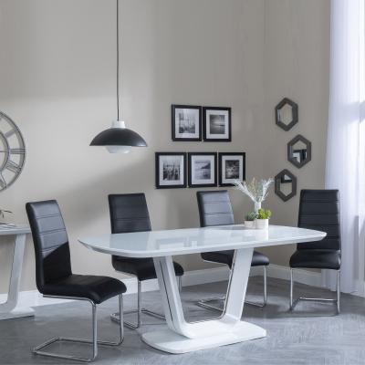 Athos White Gloss Dining Set Roma Black Faux Leather Dining Chair