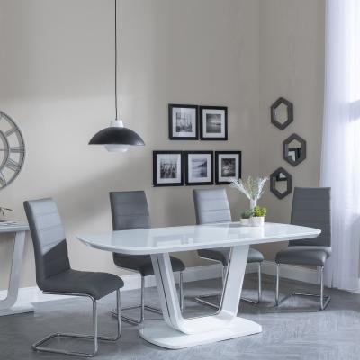 Athos White Gloss Dining Set Roma Grey Faux Leather Dining Chair